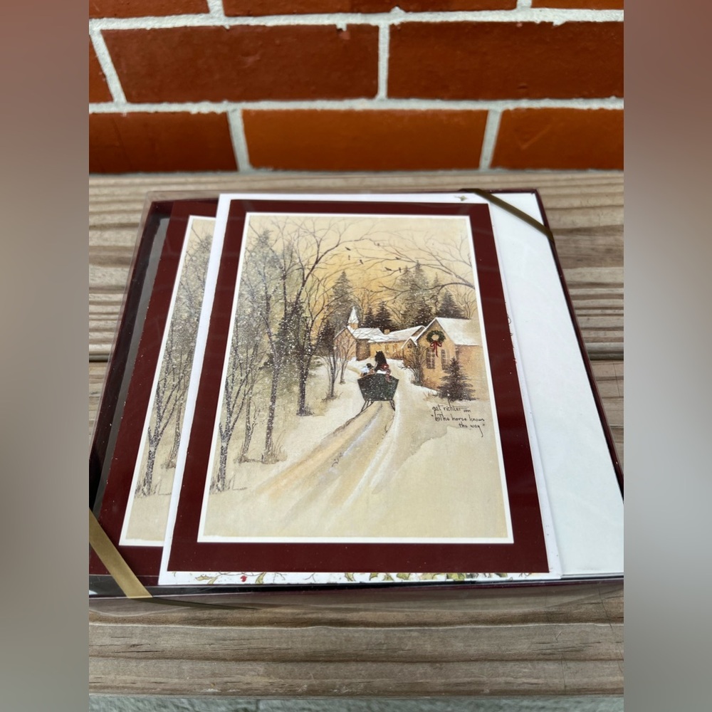 Pat Richter Christmas 20 Vintage Holiday Greeting Cards Winter Scene Sleigh Ride